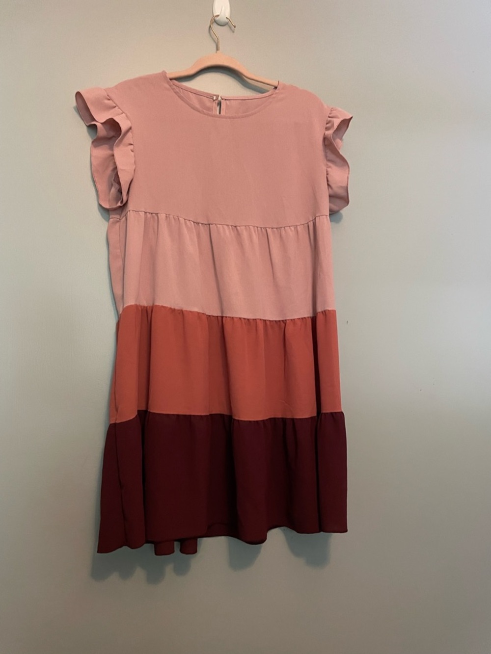 Pink Multicolor Women’s Smock Dress Ruffle Sleeve Dress Size Large - Picture 5 of 8